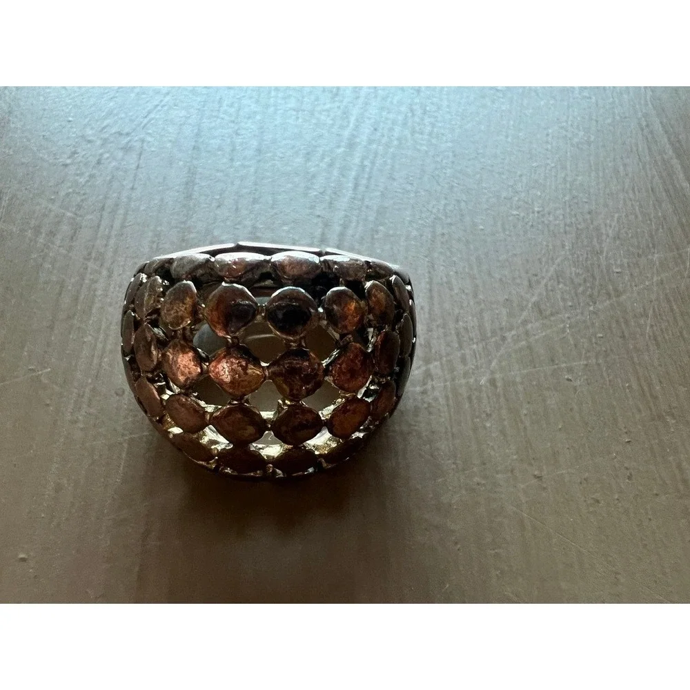 Dome Stretch Ring Copper Tone Lattice Statement Adjustable Metallic Industrial